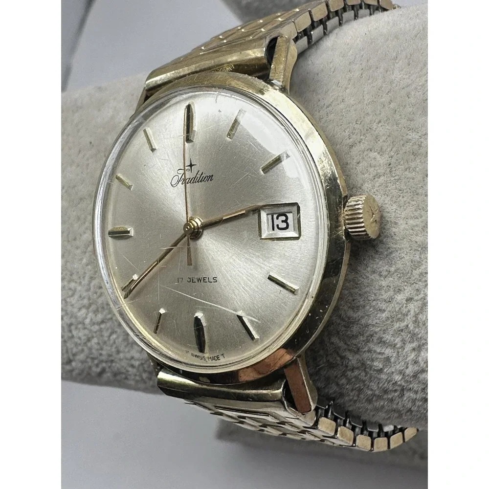 Tradition Swiss‎ Made Mens Watch 17 Jewels 10K RGP 33MM 6